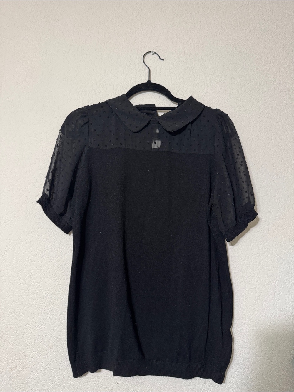 Source Unknown Black Peter Pan Collar Short Sleeve Blouse